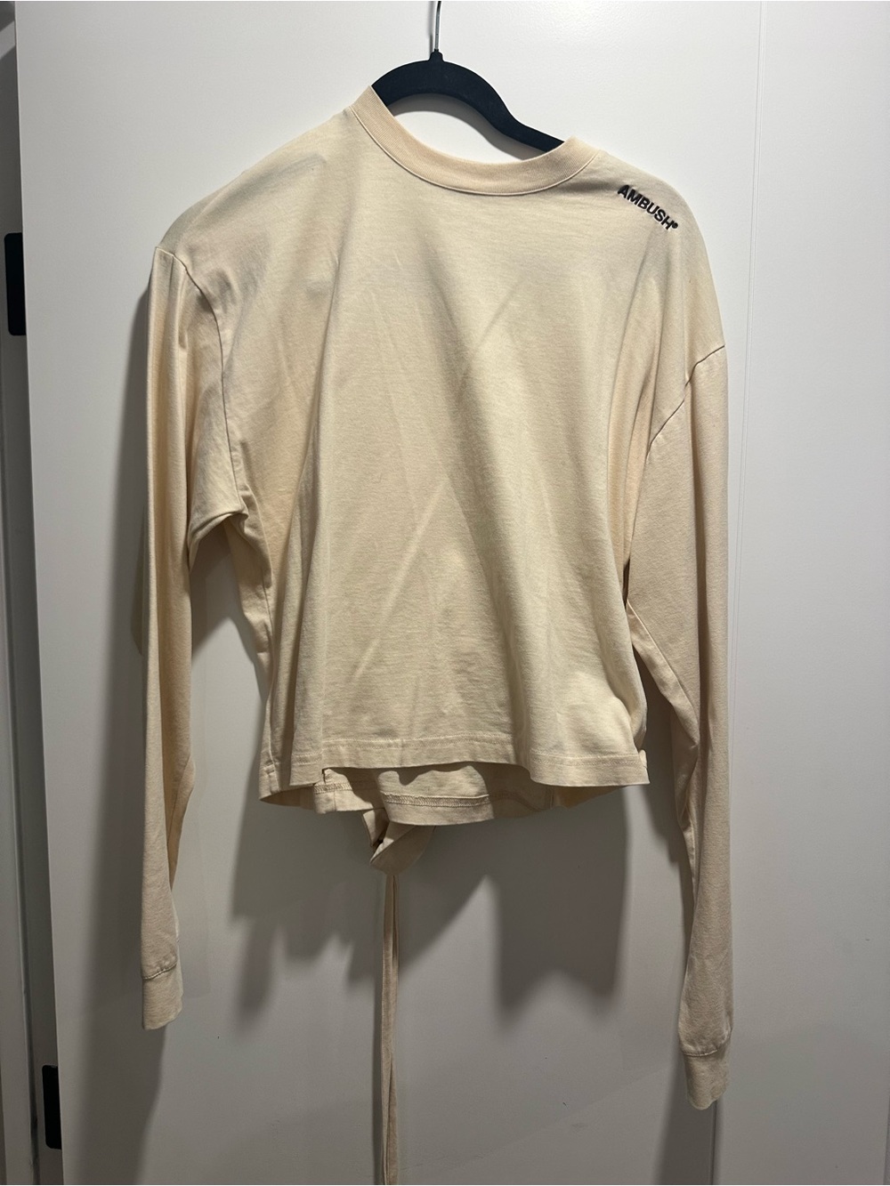 AMBUSH® Beige Cropped Long Sleeve Top - Logo Detail with Wrap Corset
